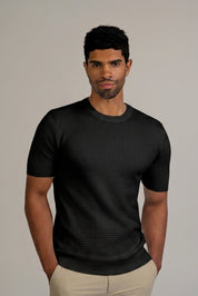Waffle Knit Crew Neck Short Sleeve Sweater