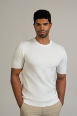 Waffle Knit Crew Neck Short Sleeve Sweater