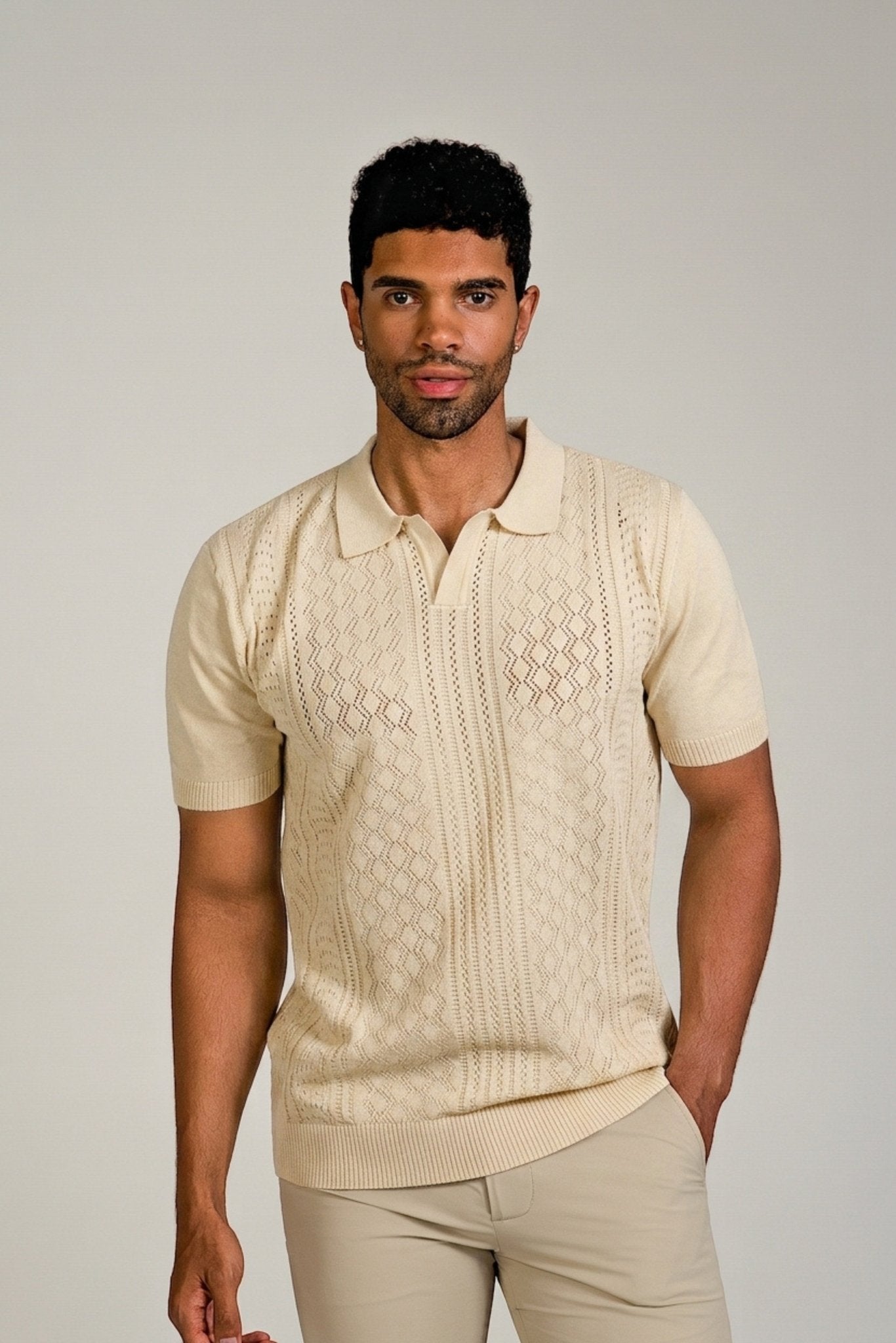 Cable Knit Polo Short Sleeve
