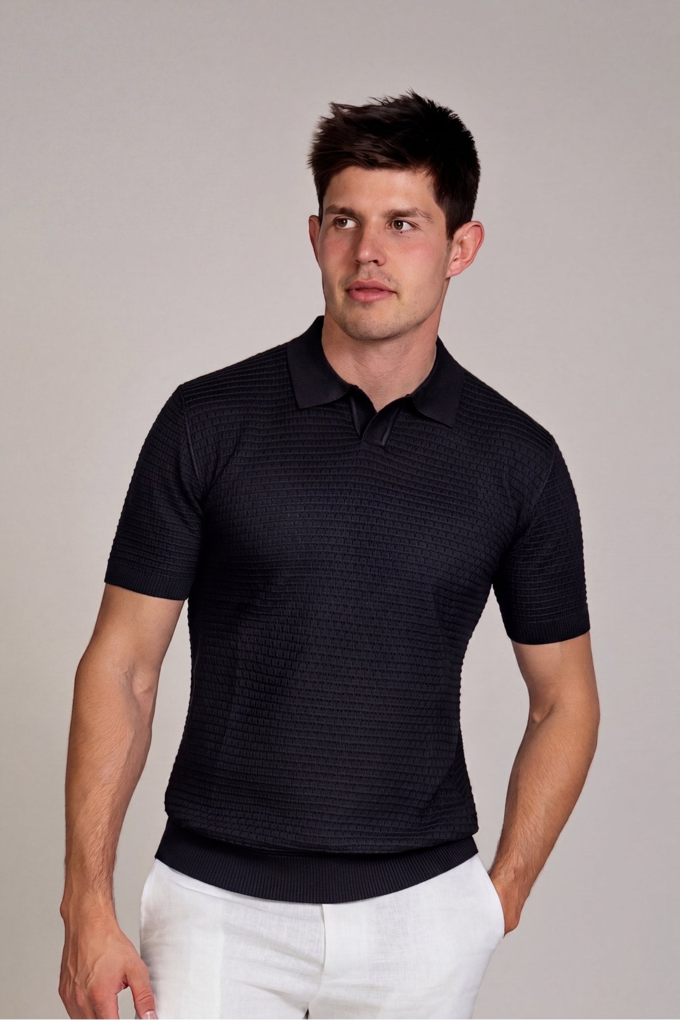 Pebble Knit Polo Short Sleeve