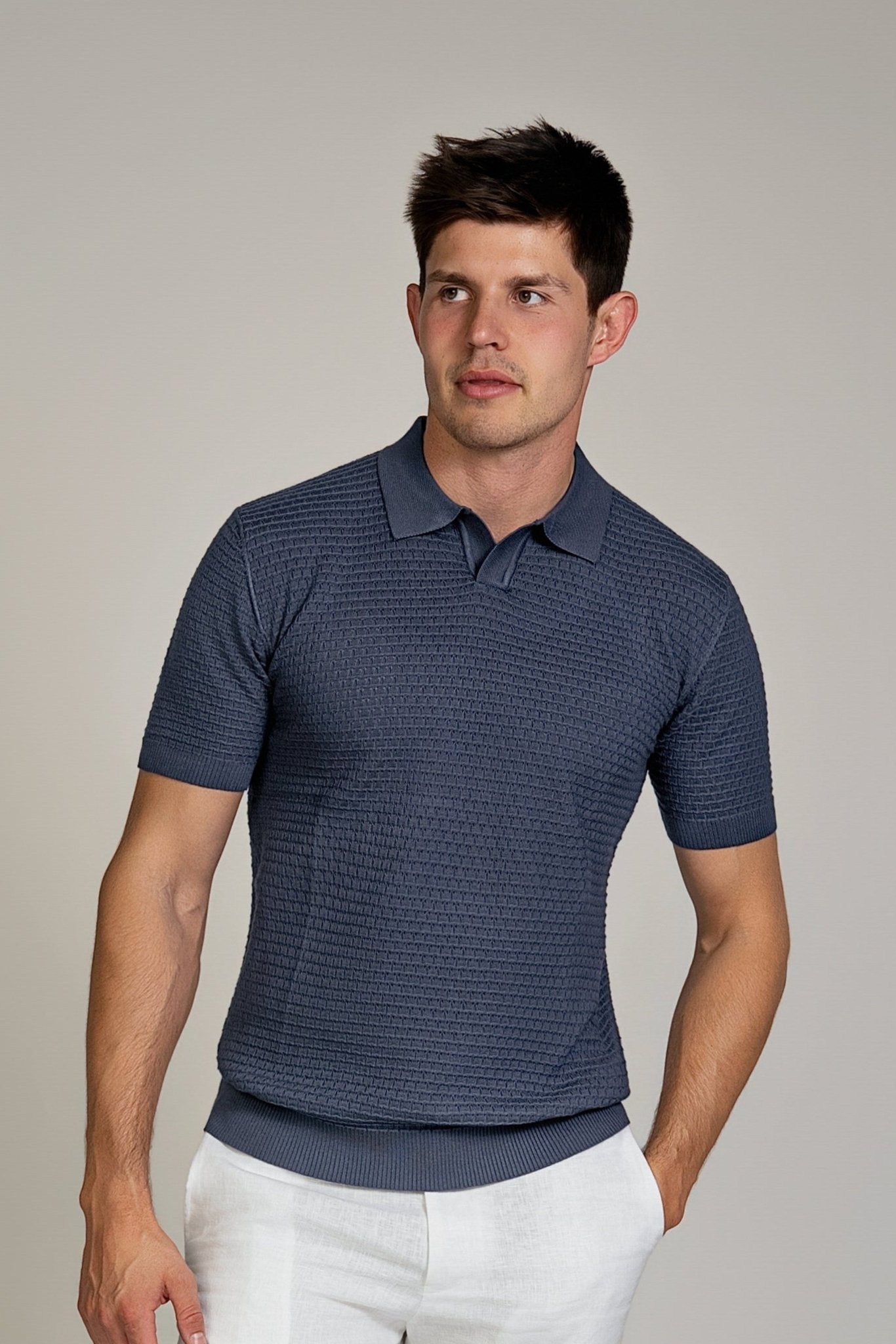 Pebble Knit Polo Short Sleeve