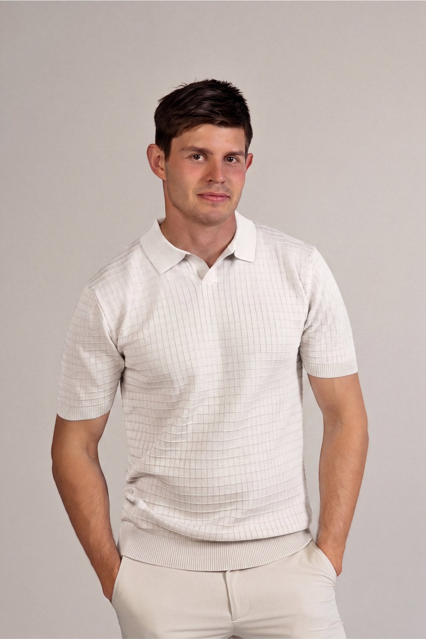 Fine Grid Knit Polo Short Sleeve