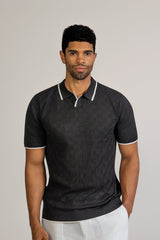 Checkerboard Knit Polo Short Sleeve
