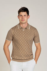 Checkerboard Knit Polo Short Sleeve