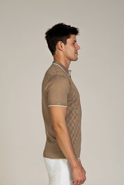 Checkerboard Knit Polo Short Sleeve