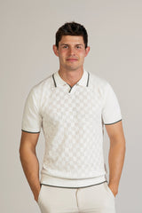Checkerboard Knit Polo Short Sleeve