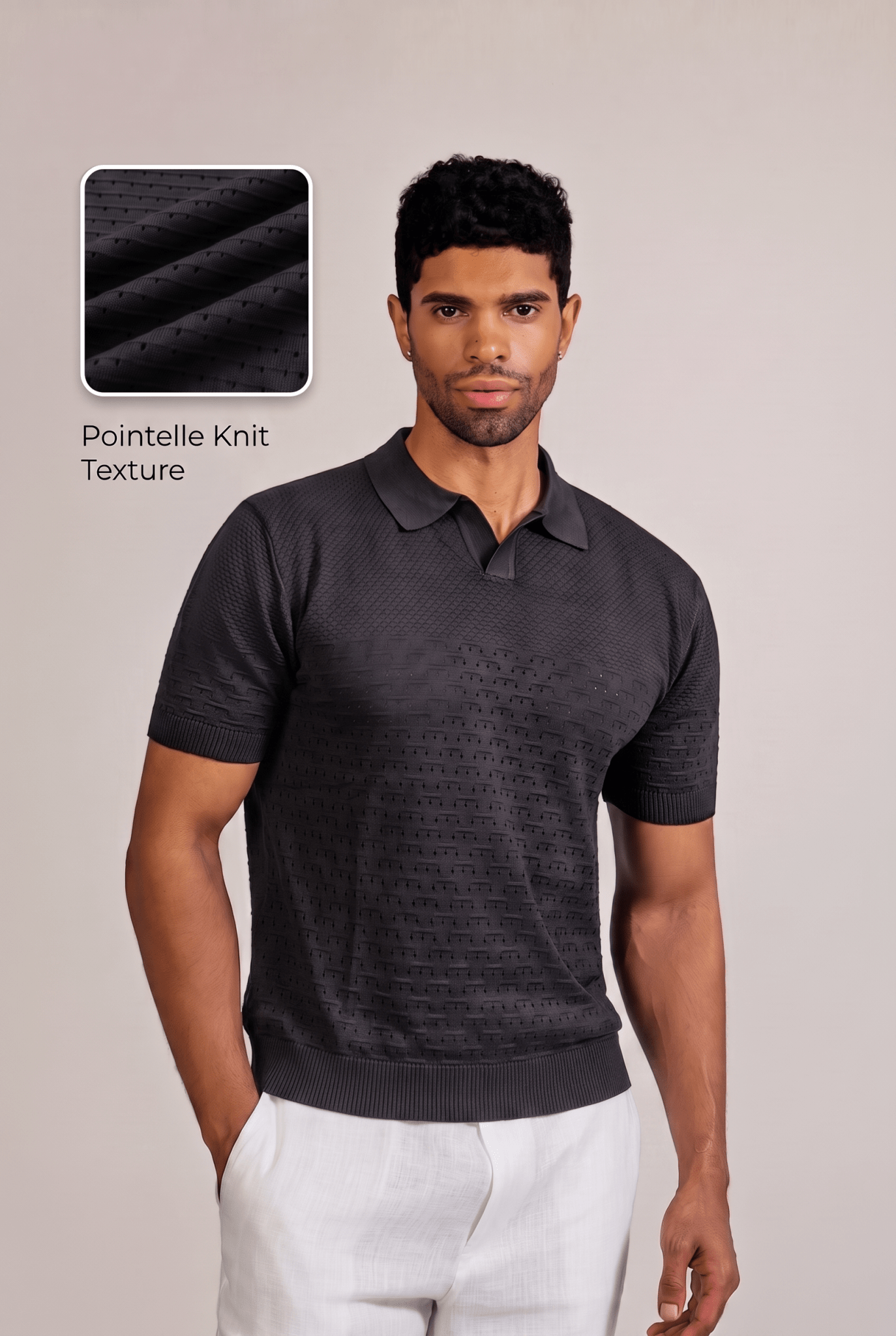 Pointelle Knit Polo Short Sleeve