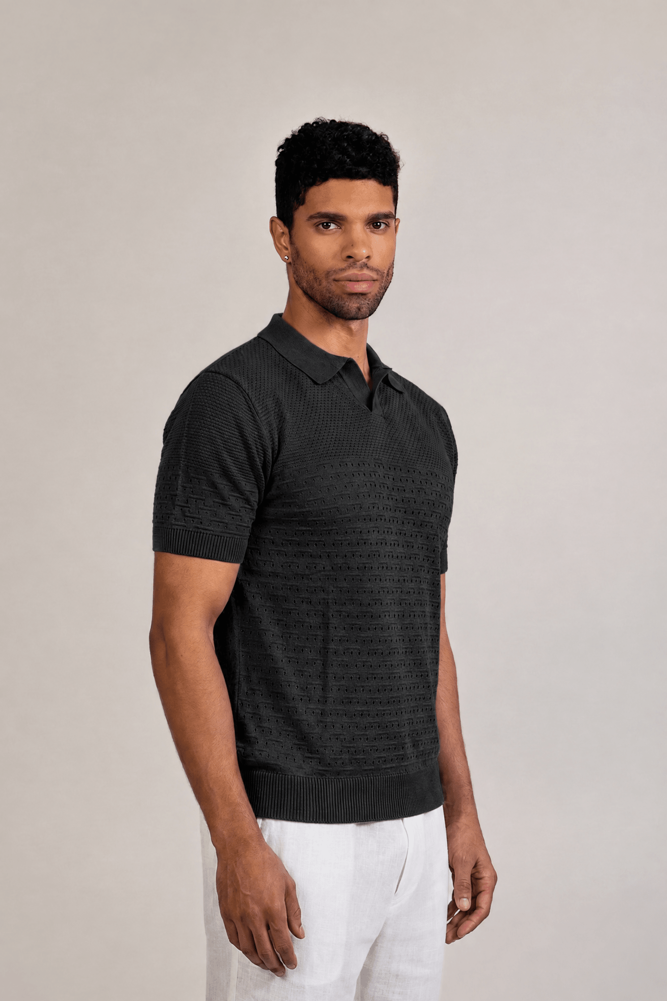 Pointelle Knit Polo Short Sleeve