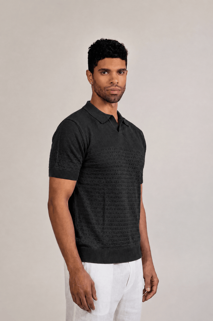 Pointelle Knit Polo Short Sleeve