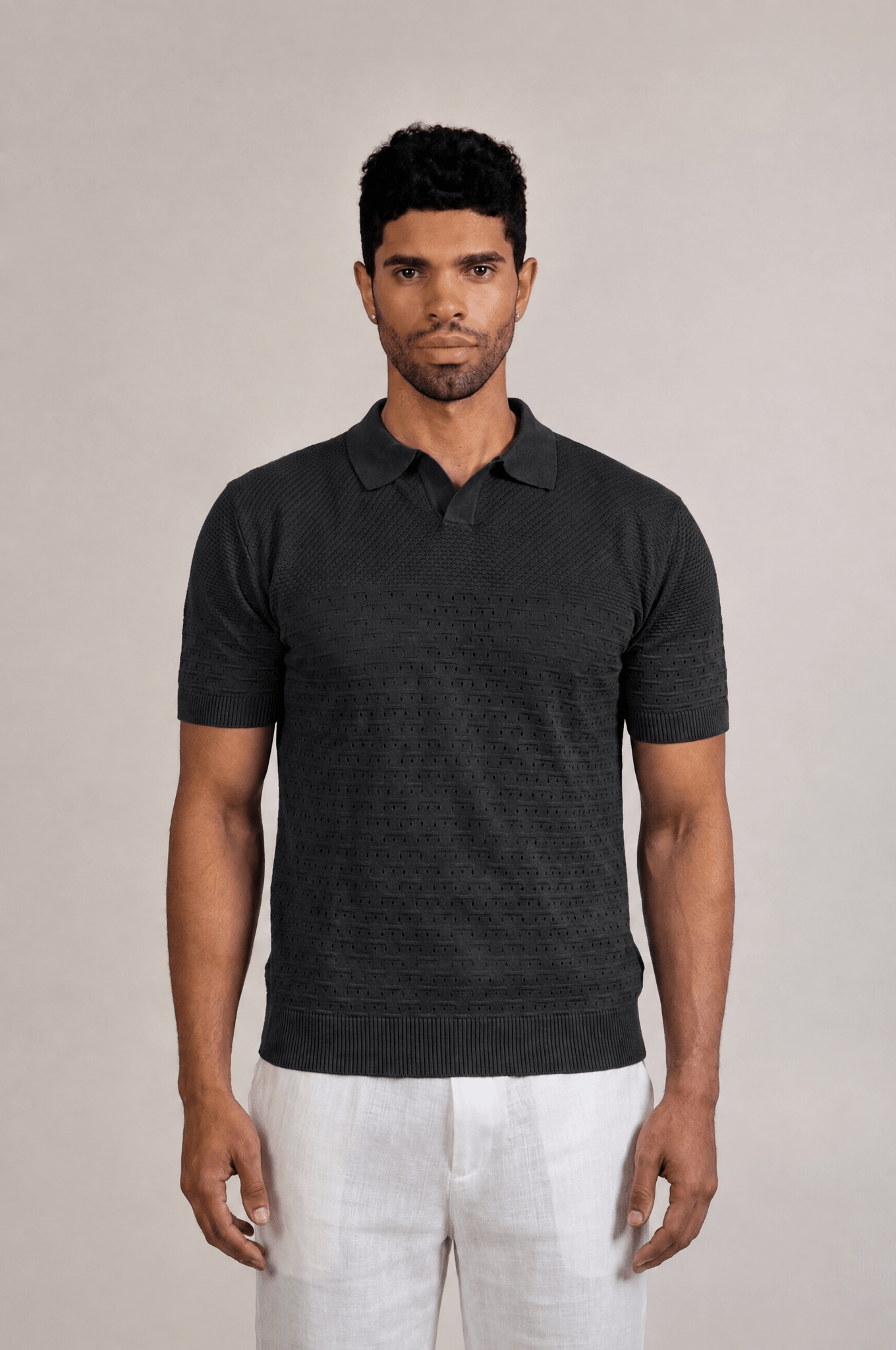 Pointelle Knit Polo Short Sleeve