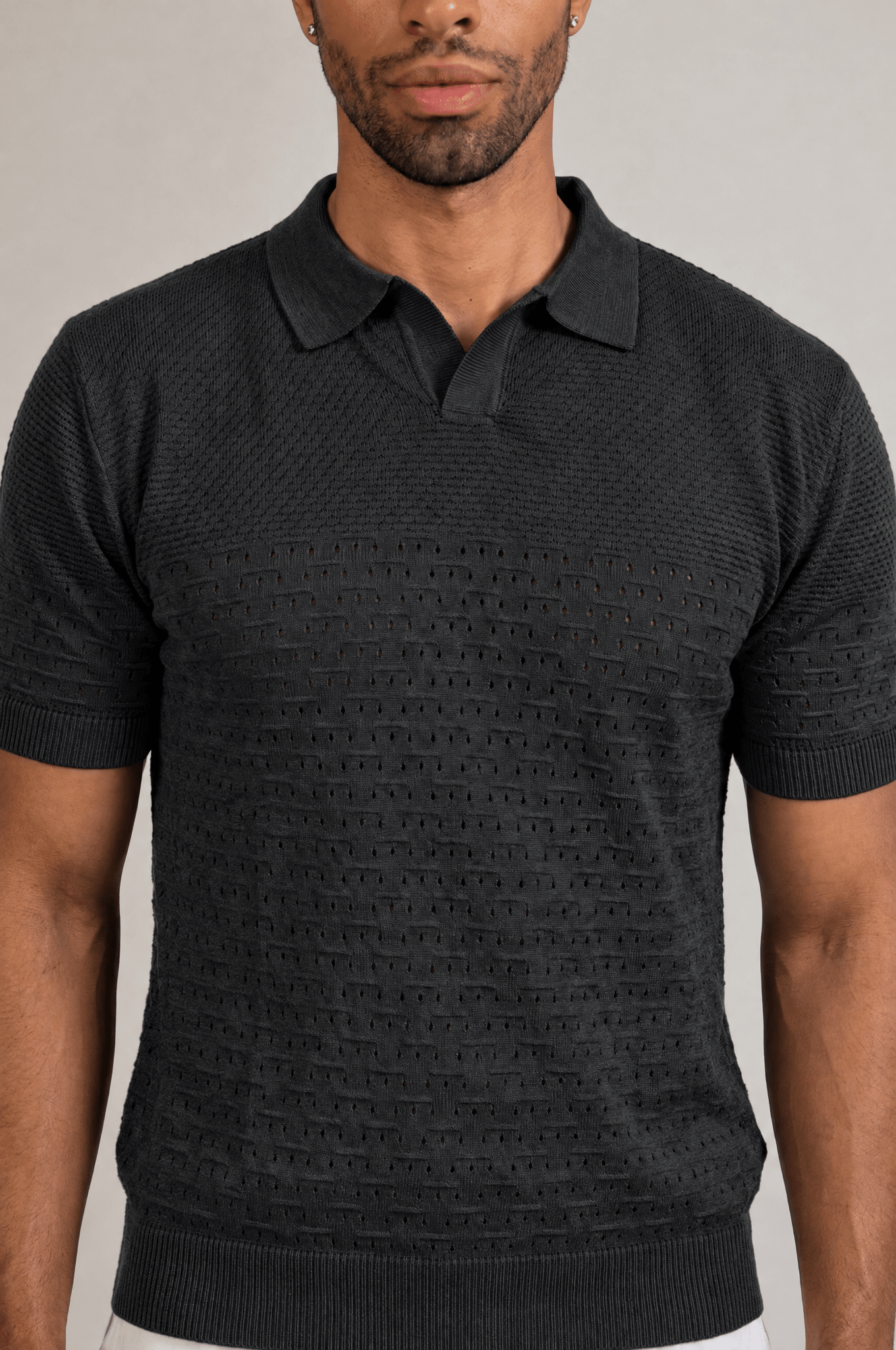 Pointelle Knit Polo Short Sleeve