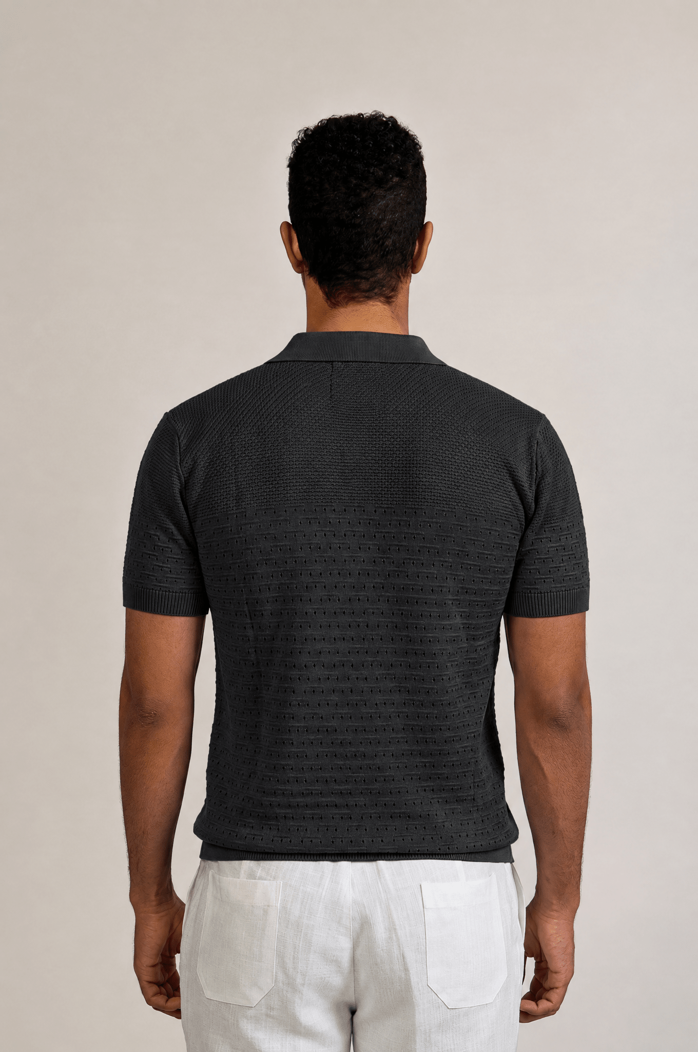 Pointelle Knit Polo Short Sleeve