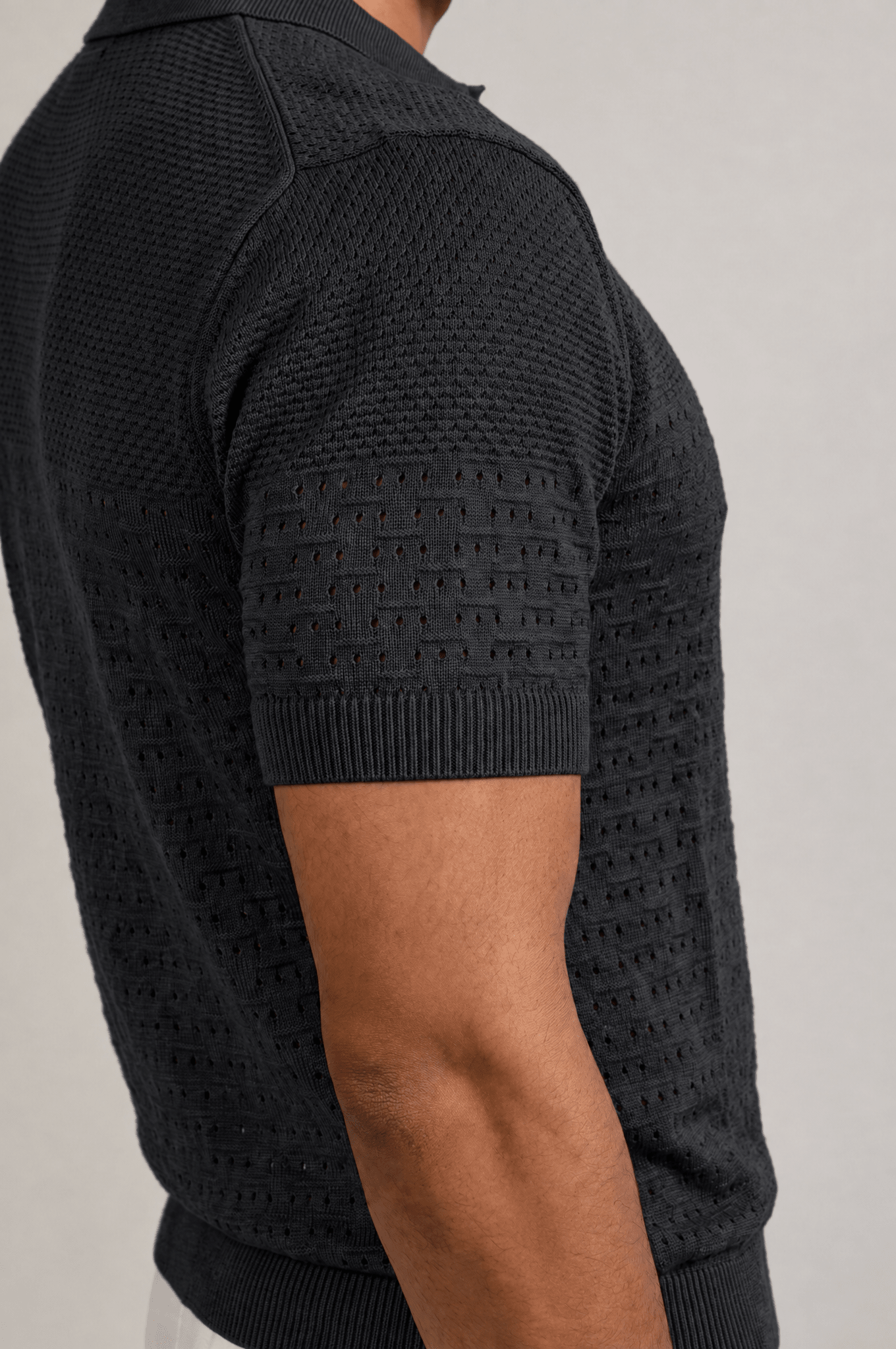 Pointelle Knit Polo Short Sleeve
