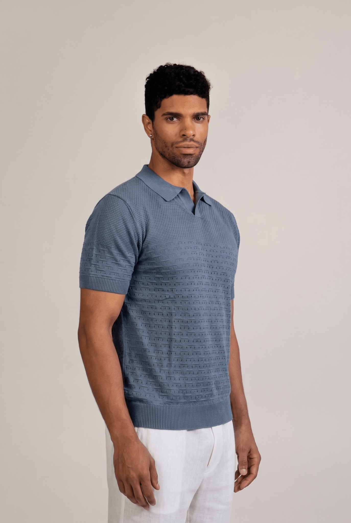 Pointelle Knit Polo Short Sleeve