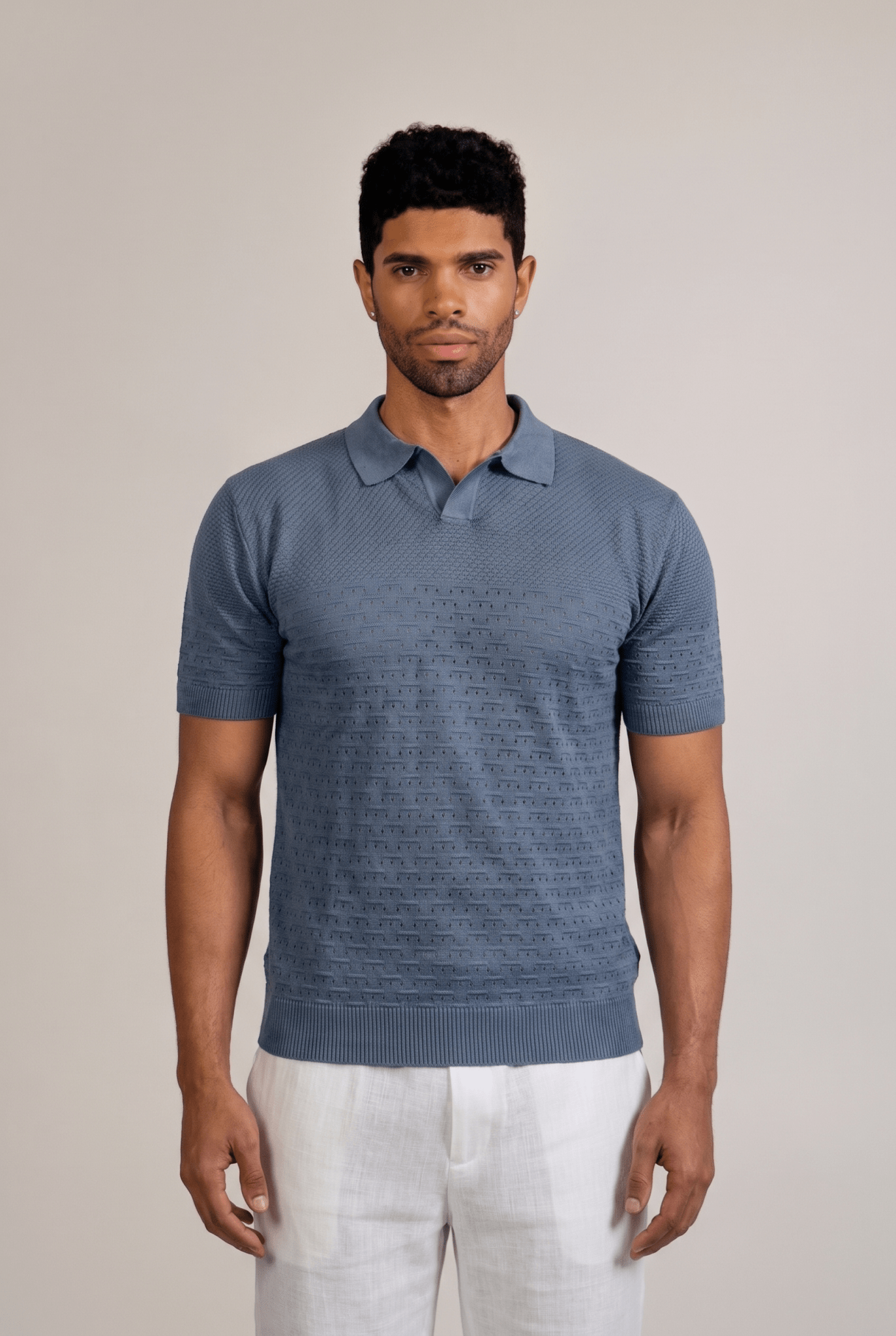 Pointelle Knit Polo Short Sleeve