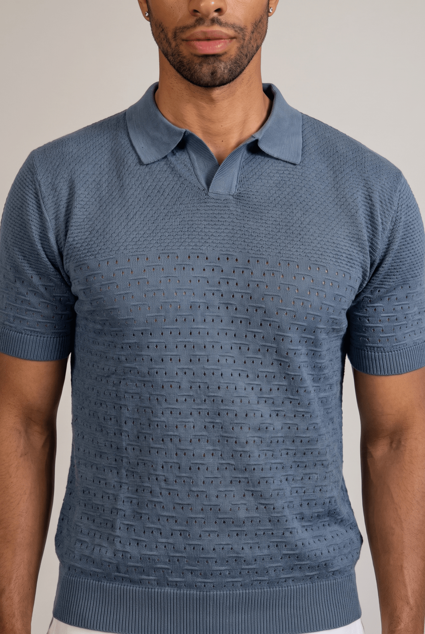 Pointelle Knit Polo Short Sleeve