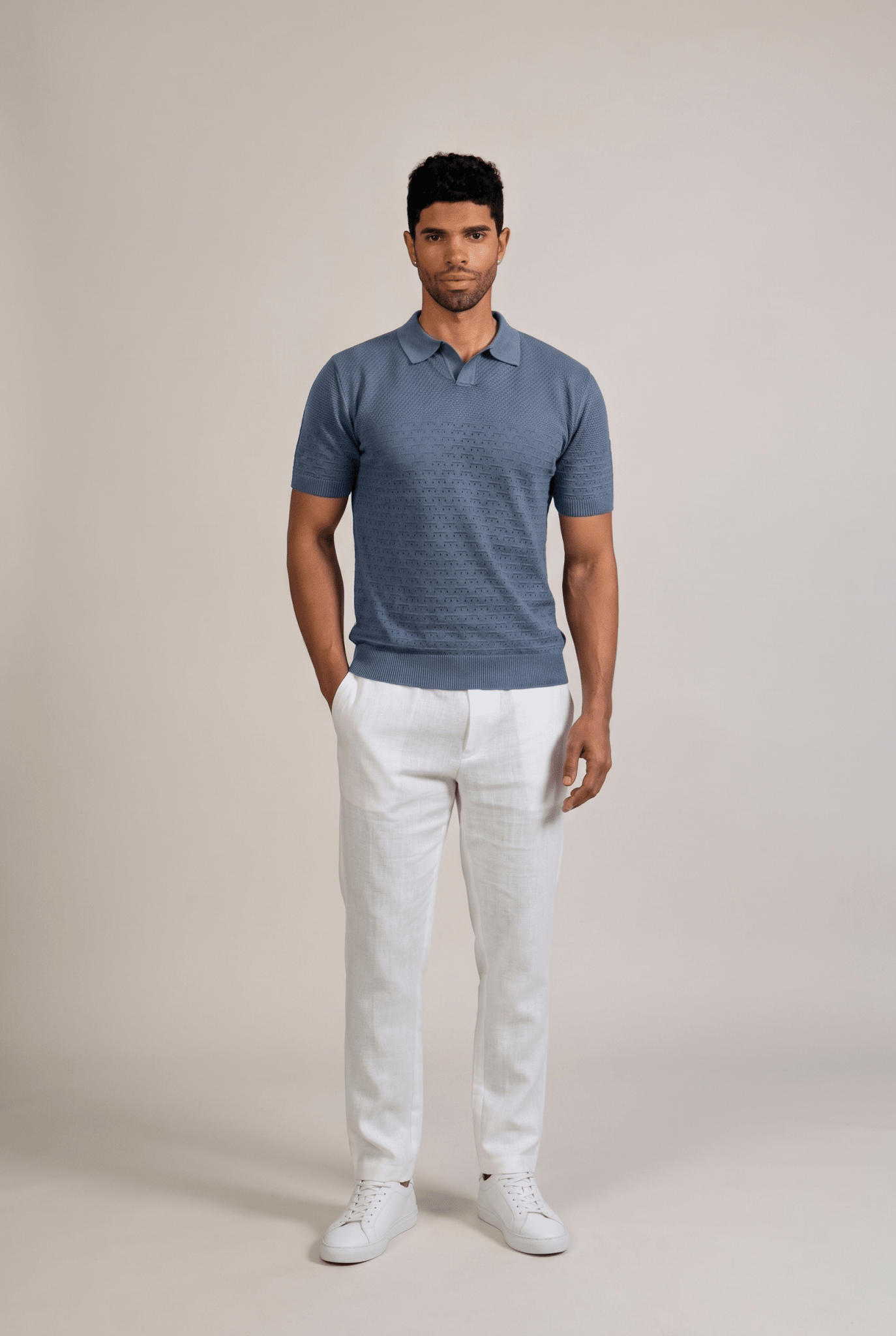 Pointelle Knit Polo Short Sleeve