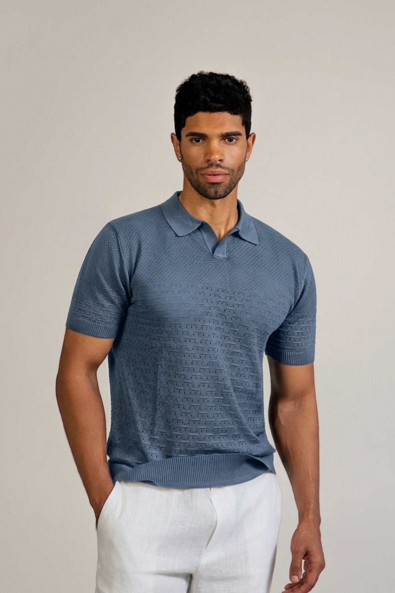 Pointelle Knit Polo Short Sleeve