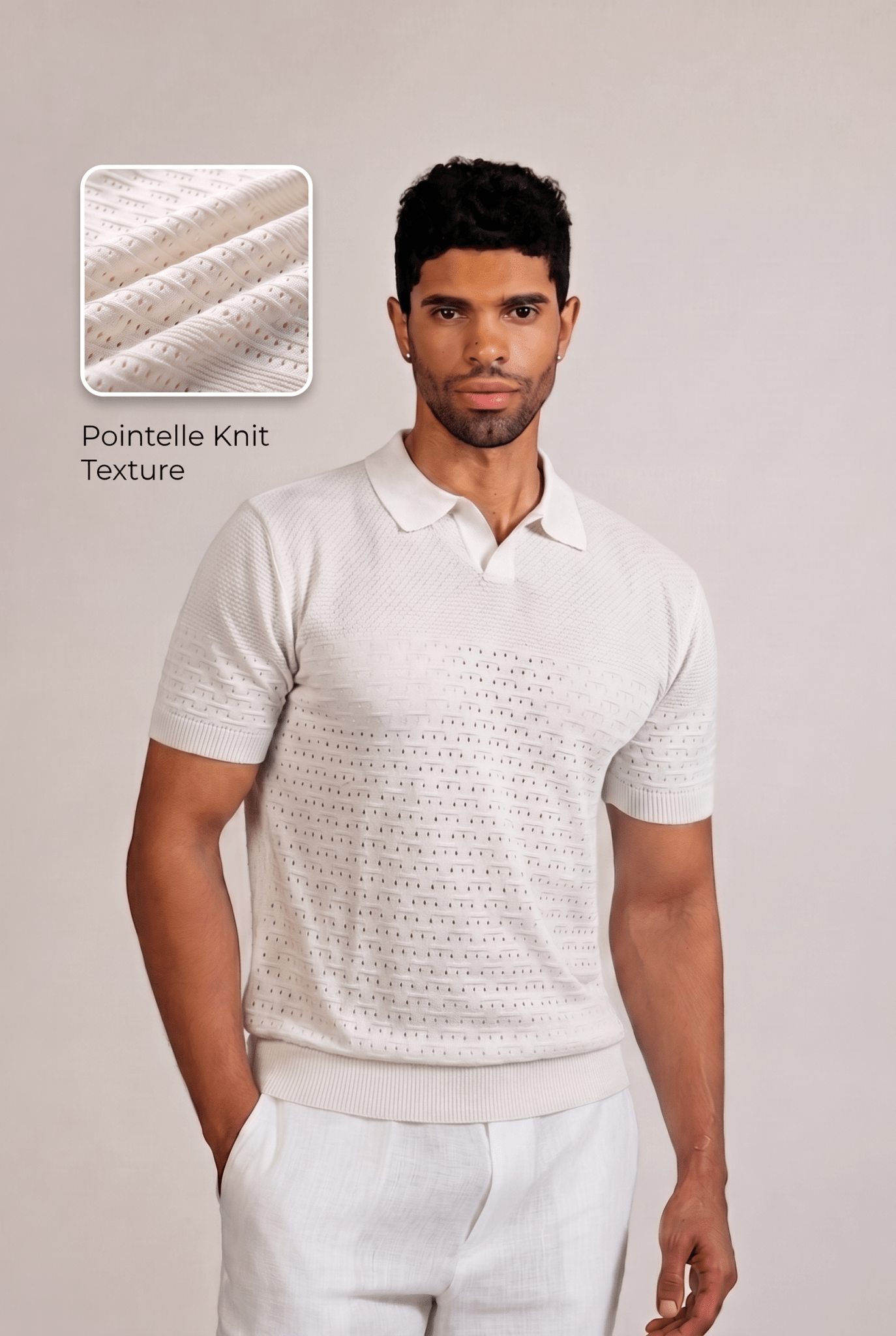 Pointelle Knit Polo Short Sleeve