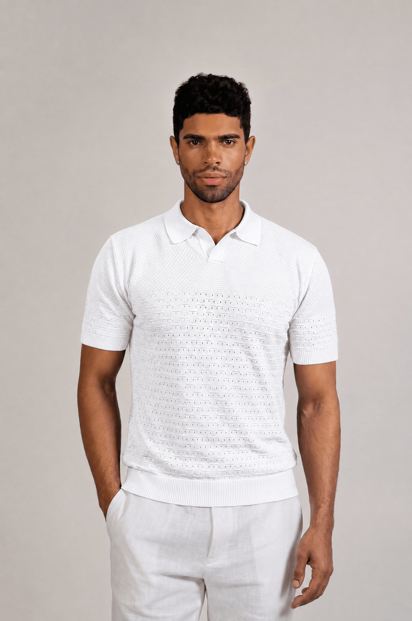 Pointelle Knit Polo Short Sleeve