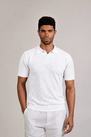 Pointelle Knit Polo Short Sleeve