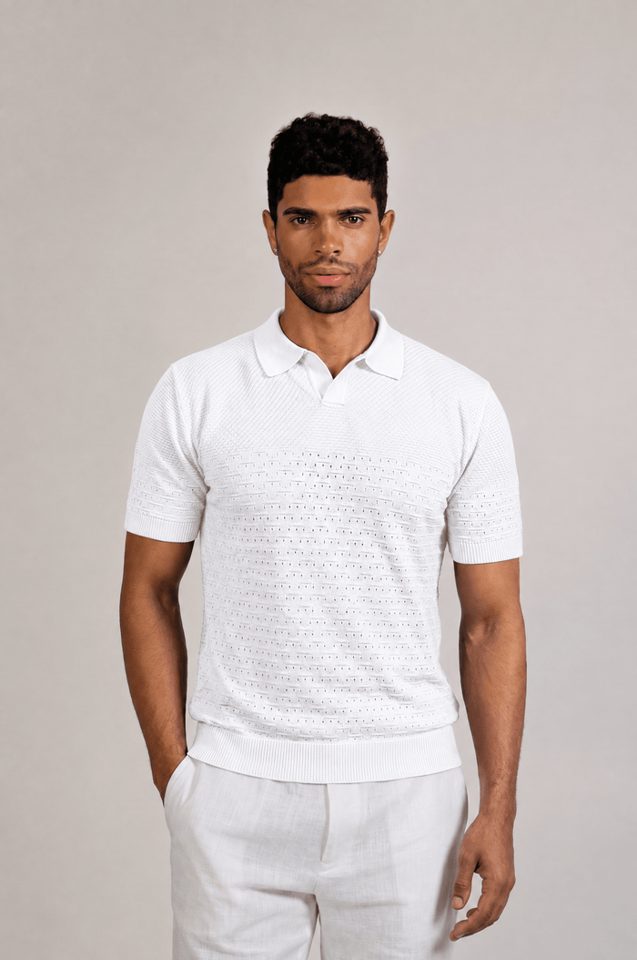 Pointelle Knit Polo Short Sleeve