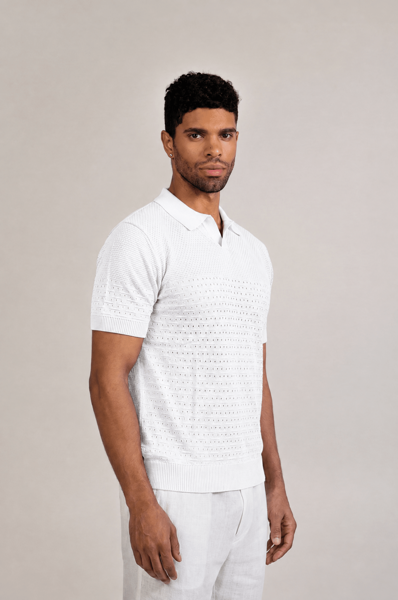 Pointelle Knit Polo Short Sleeve