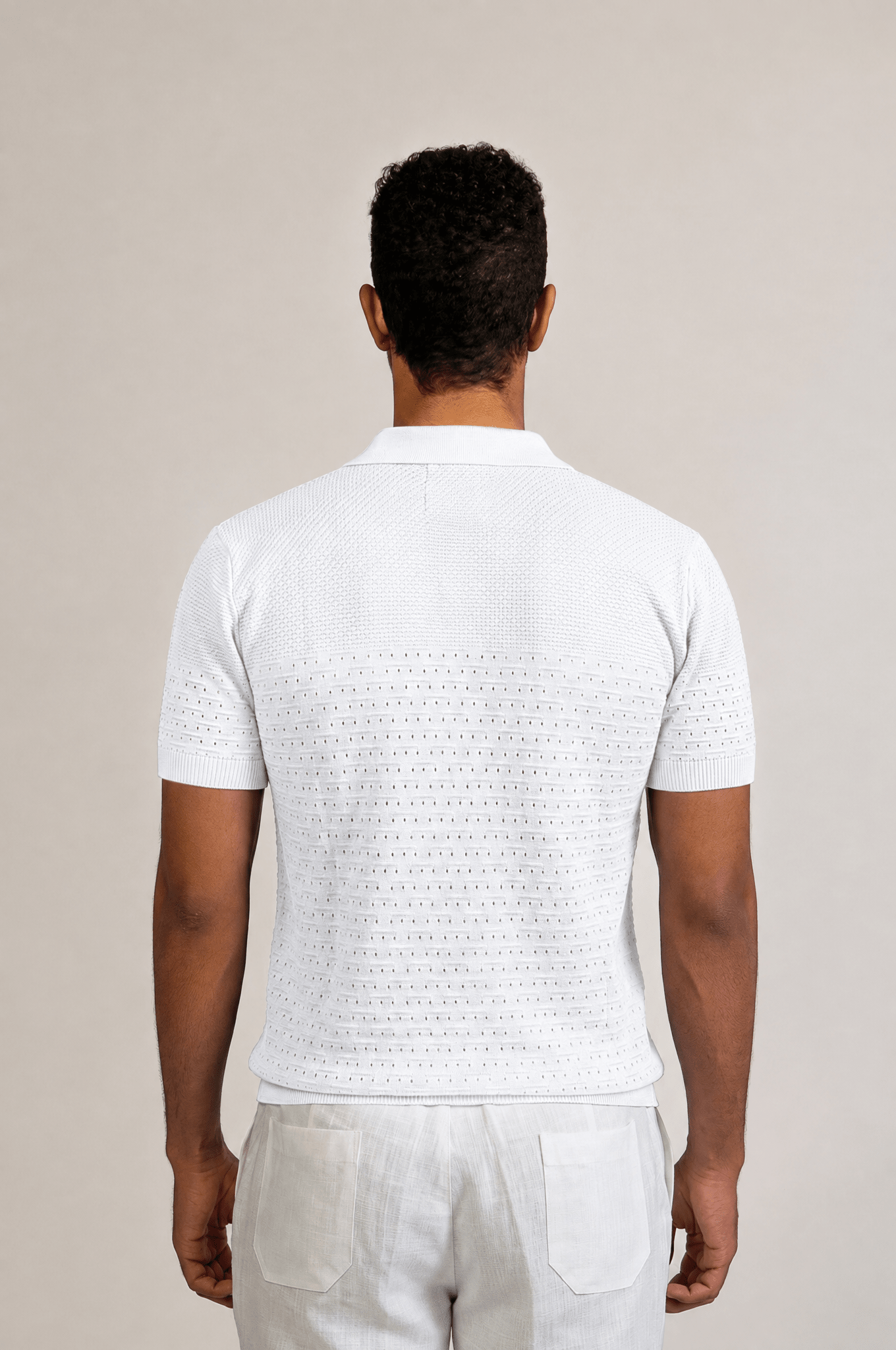 Pointelle Knit Polo Short Sleeve