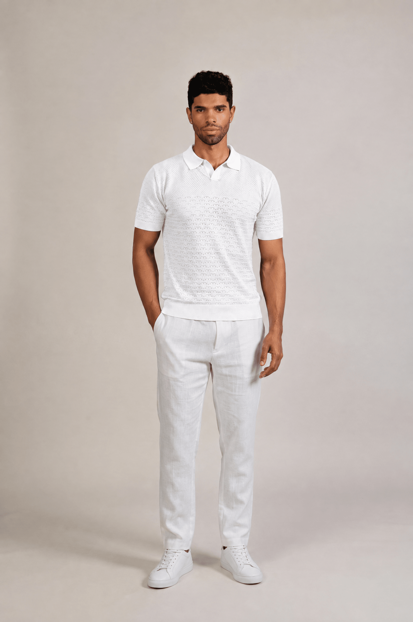Pointelle Knit Polo Short Sleeve