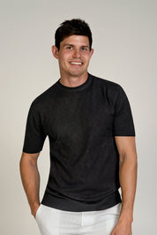 Fancy Knit Crew Neck Tee Short Sleeve Fine Rib