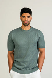 Fancy Knit Crew Neck Tee Short Sleeve Fine Rib