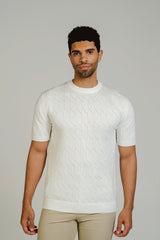 Fancy Knit Crew Neck Tee Short Sleeve Fine Rib