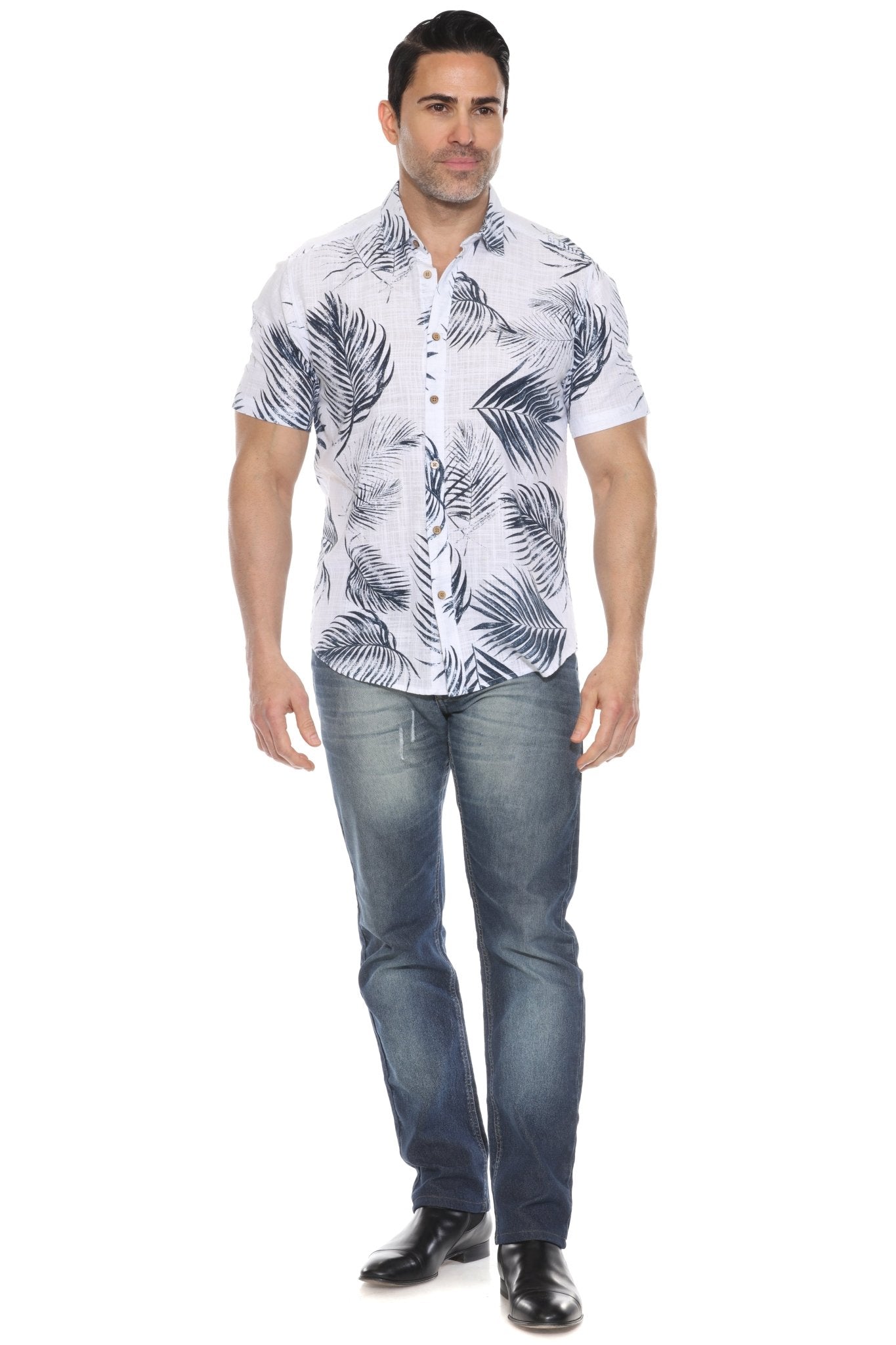 Camisa informal de lino con estampado estilo resort para hombre