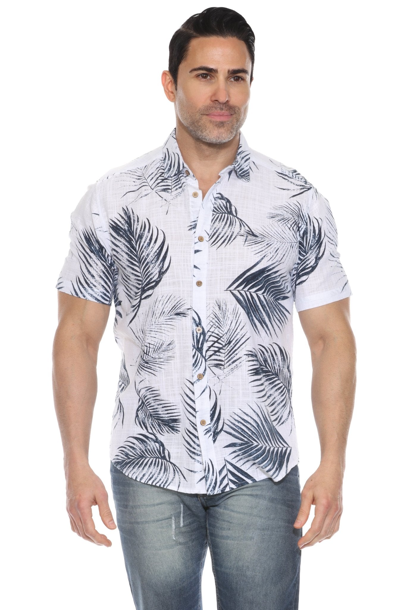 Camisa informal de lino con estampado estilo resort para hombre