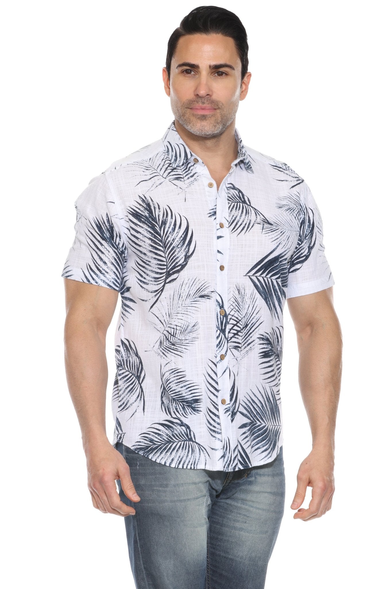 Camisa informal de lino con estampado estilo resort para hombre