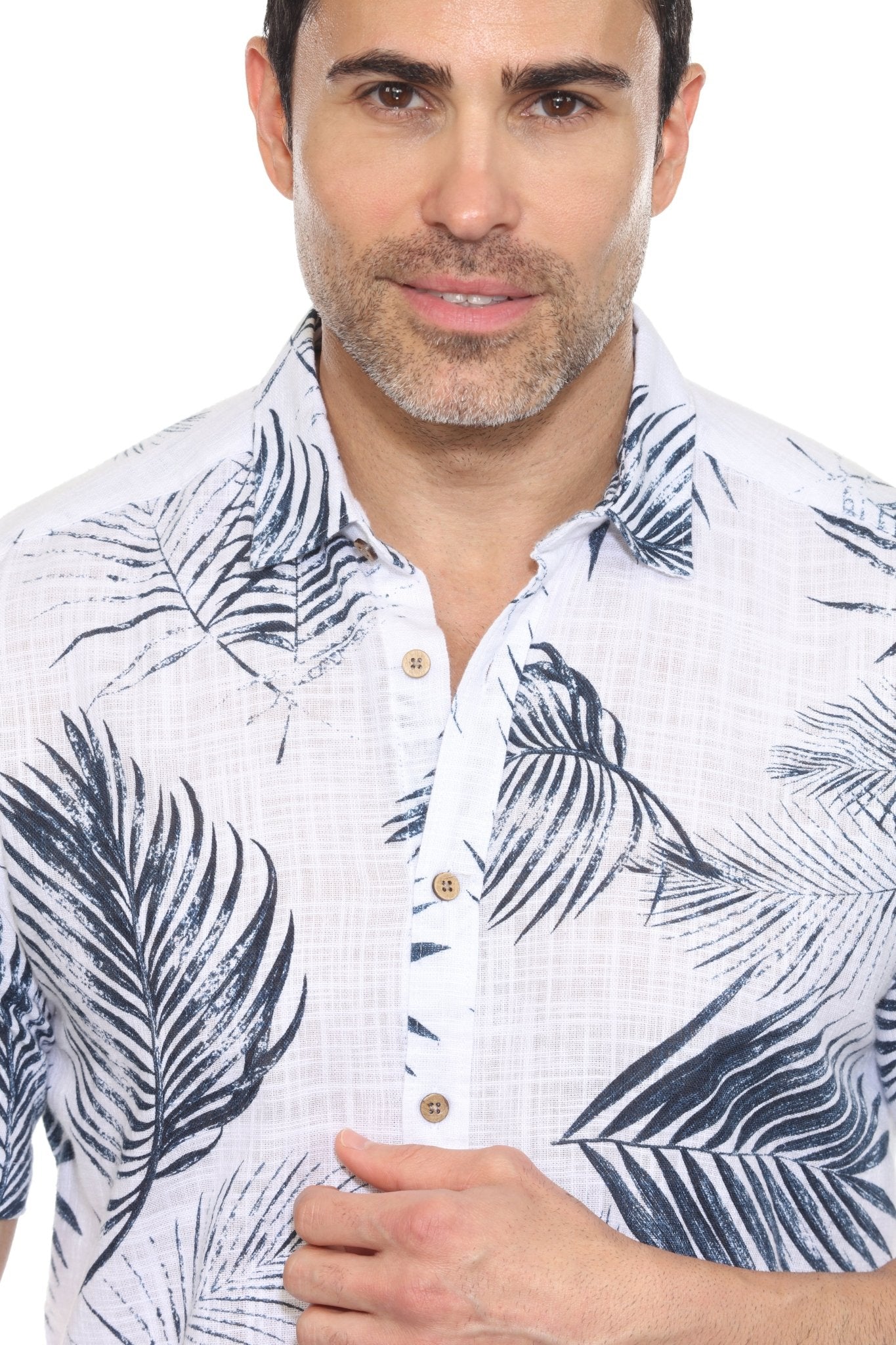 Camisa informal de lino con estampado estilo resort para hombre