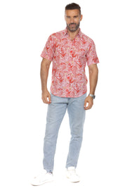 Camisa informal de lino con estampado estilo resort para hombre