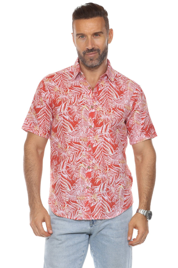Resort Style Casual Linen Blend Print Shirt