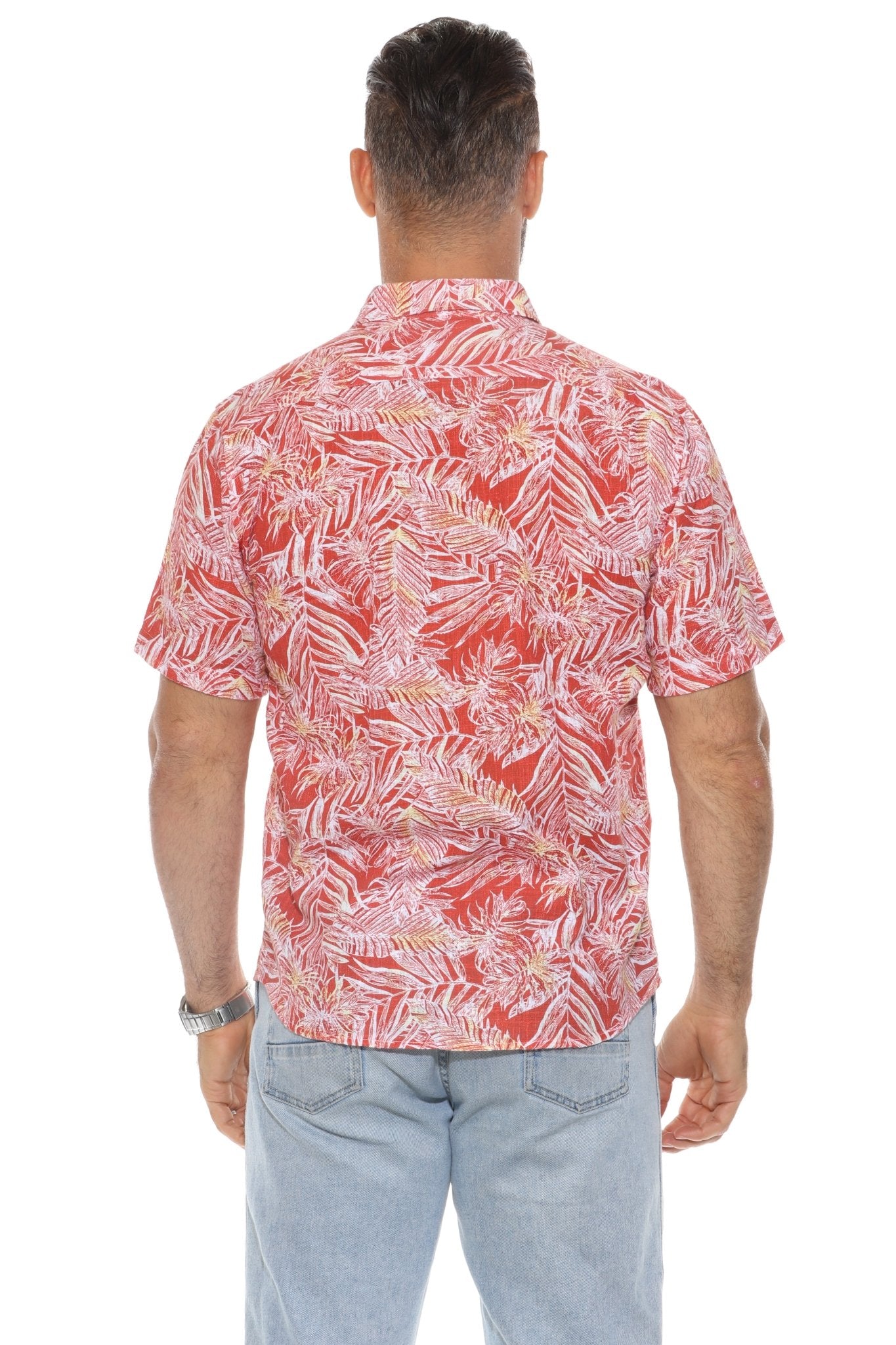 Camisa estampada informal de mezcla de lino estilo resort