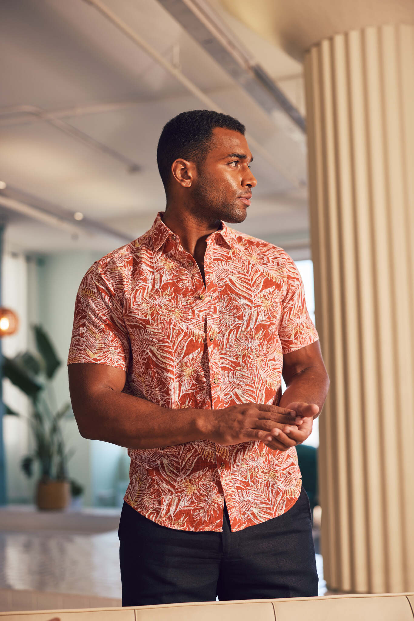 Men's Resort Style Casual Linen Blend Print Shirt