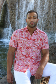 Camisa informal de lino con estampado estilo resort para hombre