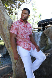 Camisa informal de lino con estampado estilo resort para hombre