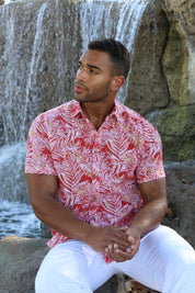 Camisa informal de lino con estampado estilo resort para hombre