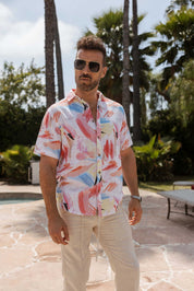 Resort Style Casual Linen Blend Colorful Print Shirt