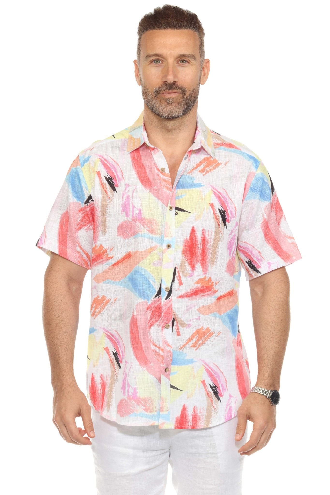Men's Resort Style Casual Linen Blend Colorful Print Shirt