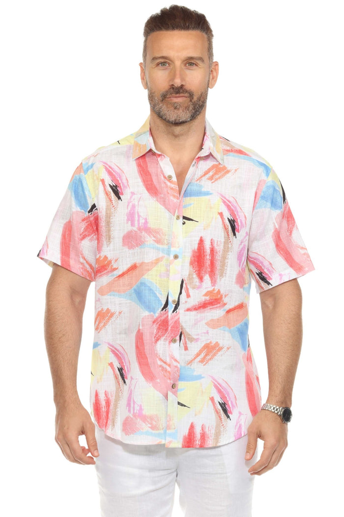 Camisa informal de lino con estampado estilo resort para hombre