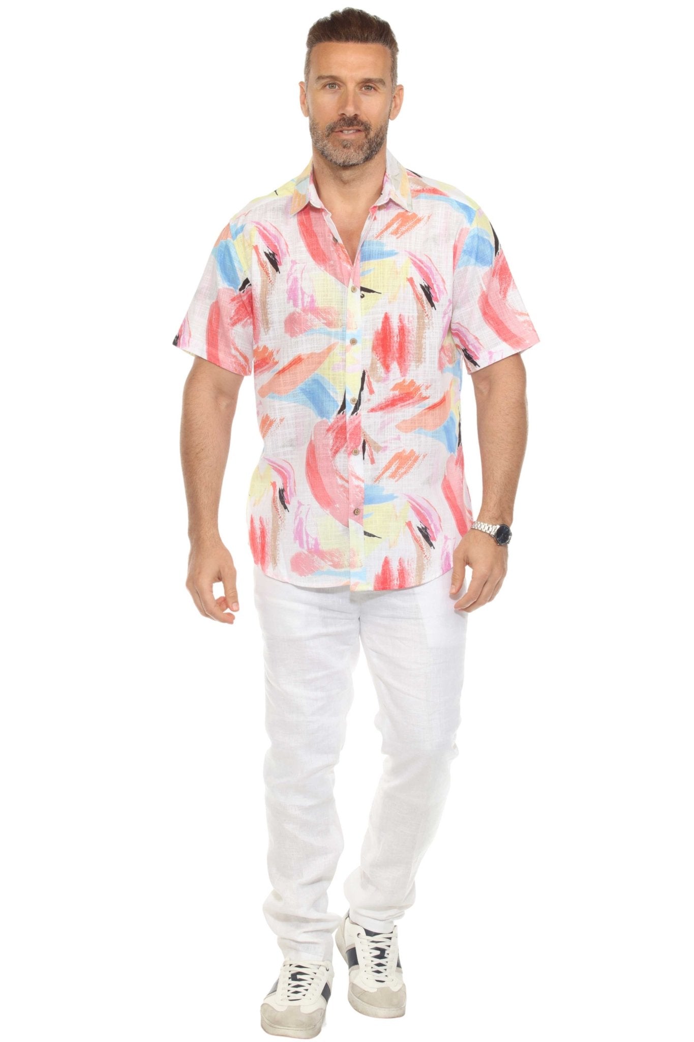 Resort Style Casual Linen Blend Colorful Print Shirt