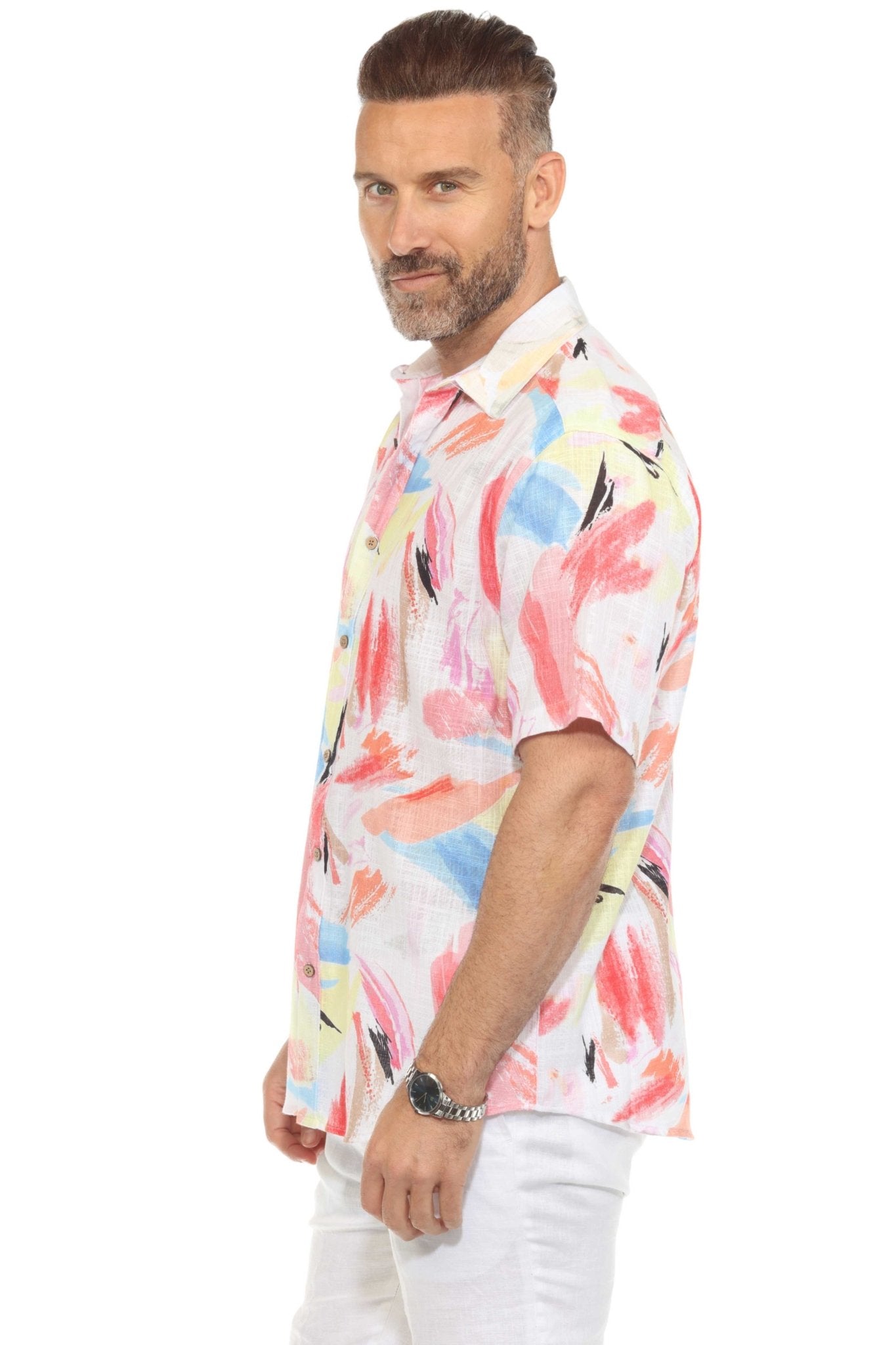 Resort Style Casual Linen Blend Colorful Print Shirt