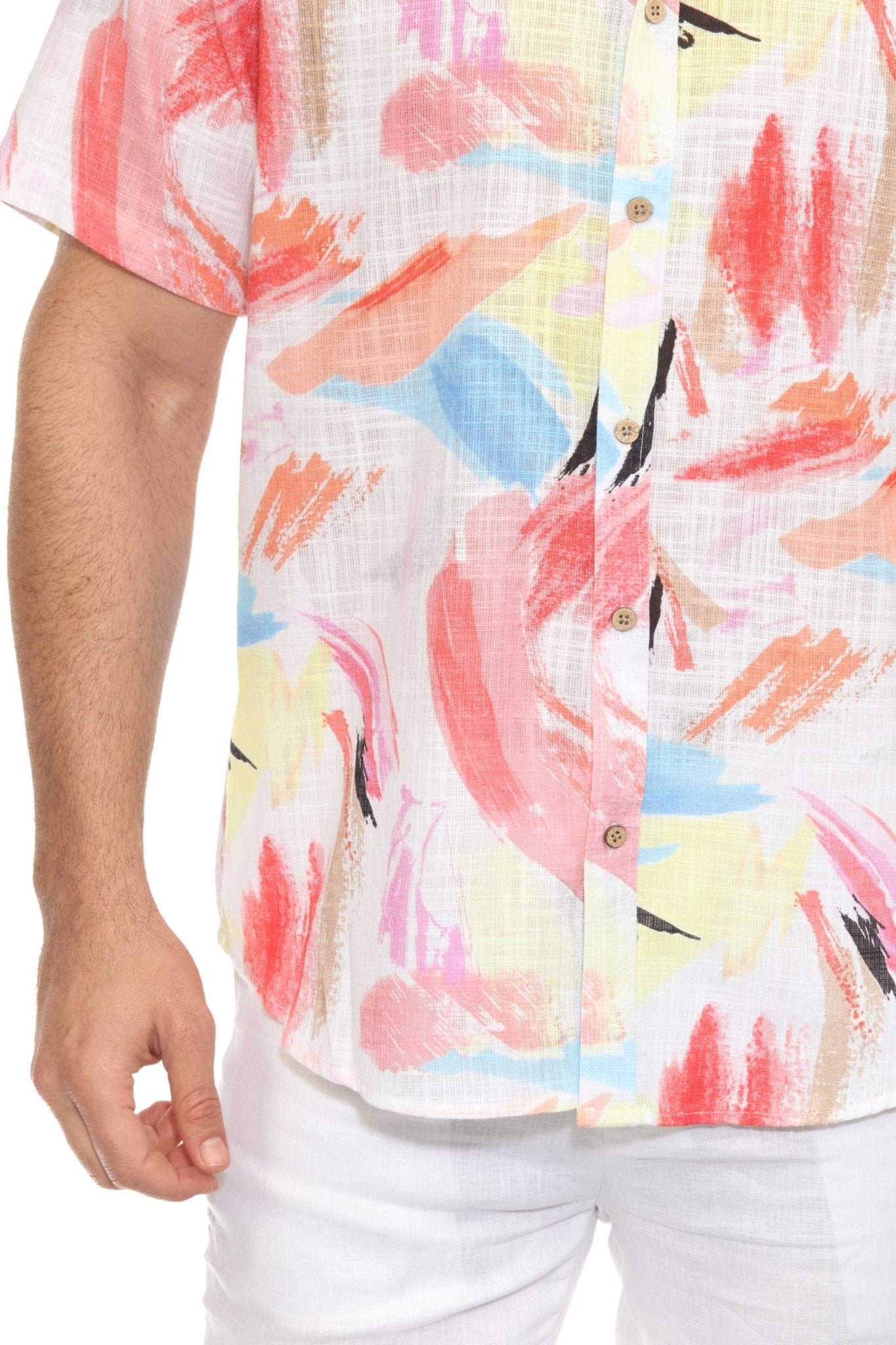 Resort Style Casual Linen Blend Colorful Print Shirt