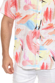 Men's Resort Style Casual Linen Blend Colorful Print Shirt